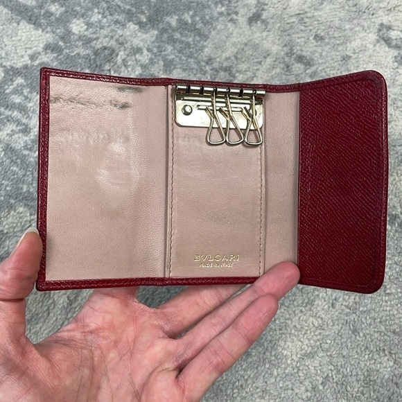 Bvlgari Red Pebbled Leather Compact Key Holder Designer Luxury - Picture 8 of 16